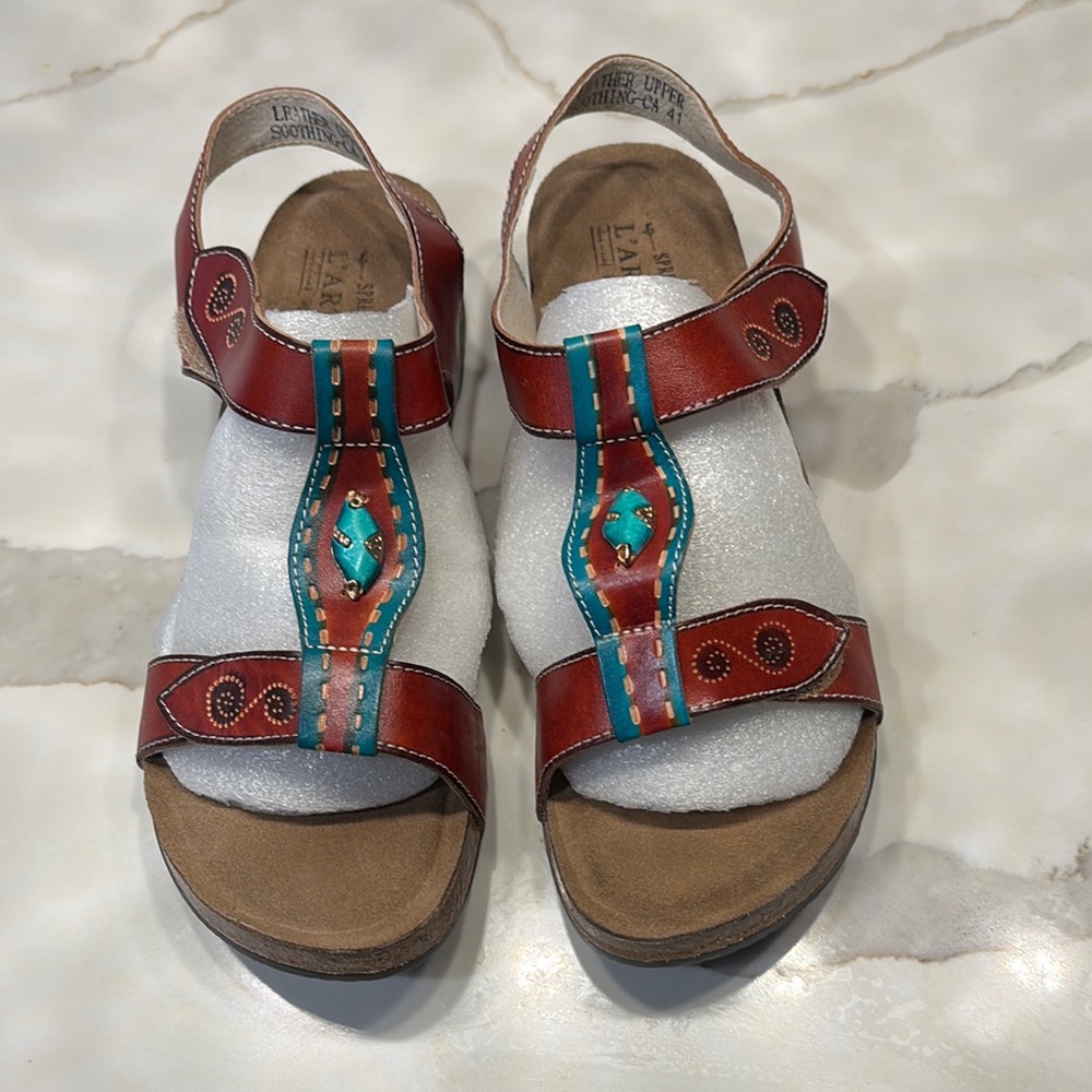 Leather Sandals with Turquoise Accents